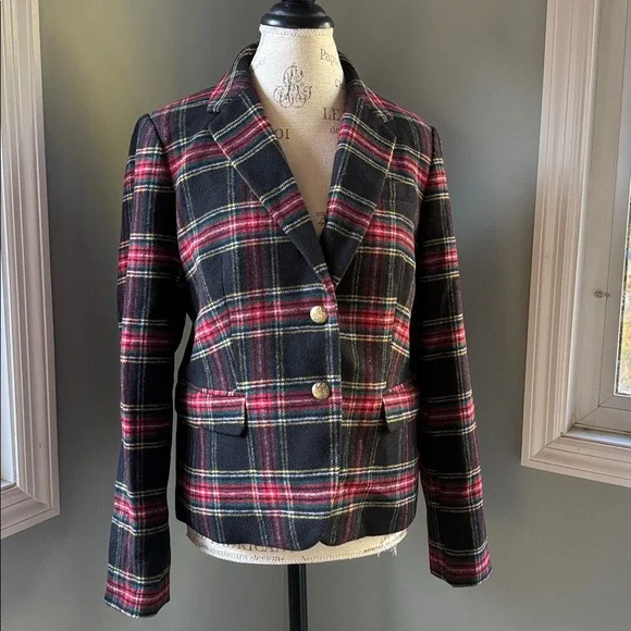 J. Crew tartan plaid 2 button school boy blazer wool NWOT size 14 - Picture 3 of 14